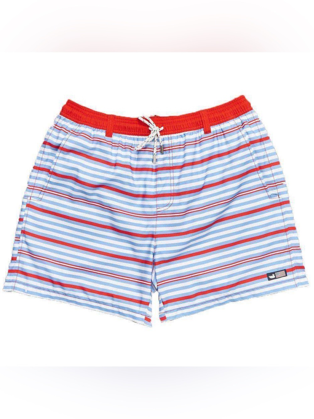 Southern Marsh Red & Light Blue Striped Youth Swim Trunks